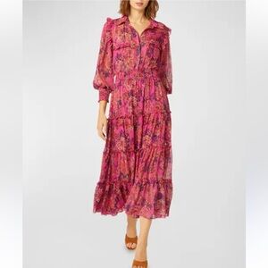 Misa Los Angeles Vibrant Pink Floral Maxi Dress